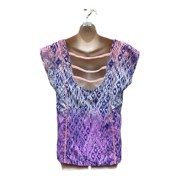 NWT American Eagle Outfitters Purple Blue Ikat Top Sz S Open Back Loose Fit - Picture 2 of 7